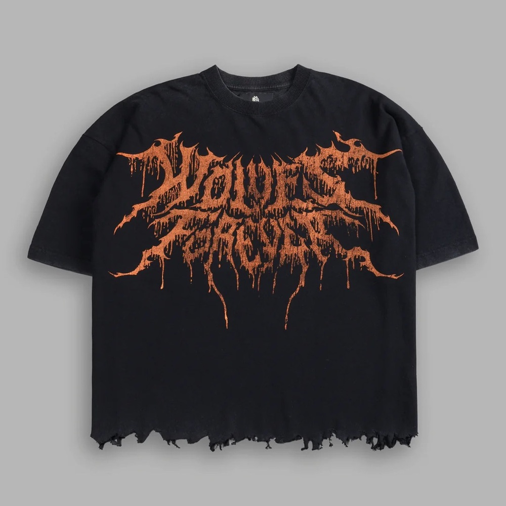 DRIP HESH DESTROYED GRUNGE "BOX CUT" TEE IN BLACK